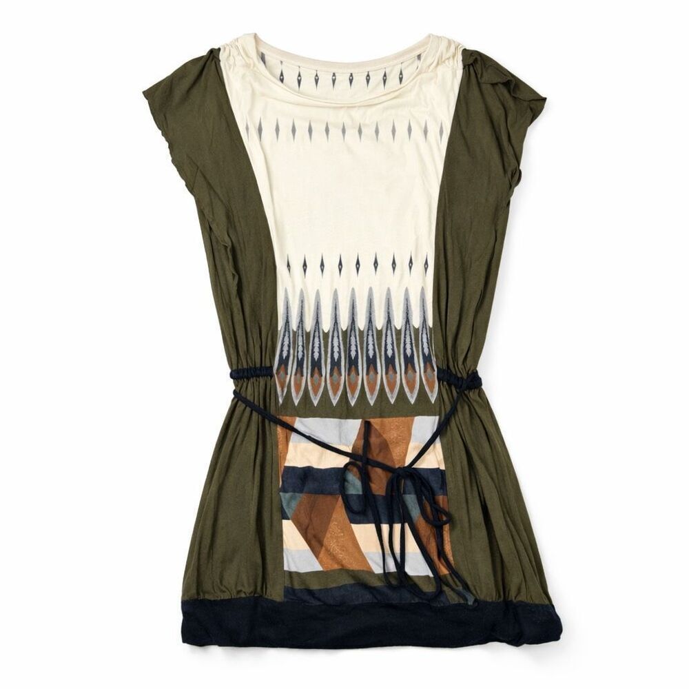 Ritu Kumar Label Mini Dress Boho Short Sleeve Casual Tie Waist Tunic 3 M FLAW